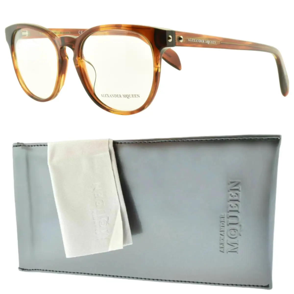Alexander Mcqueen AM0100O 004 Tortoise Oval Full Rim Womens Optical Frame by Alexander McQueen