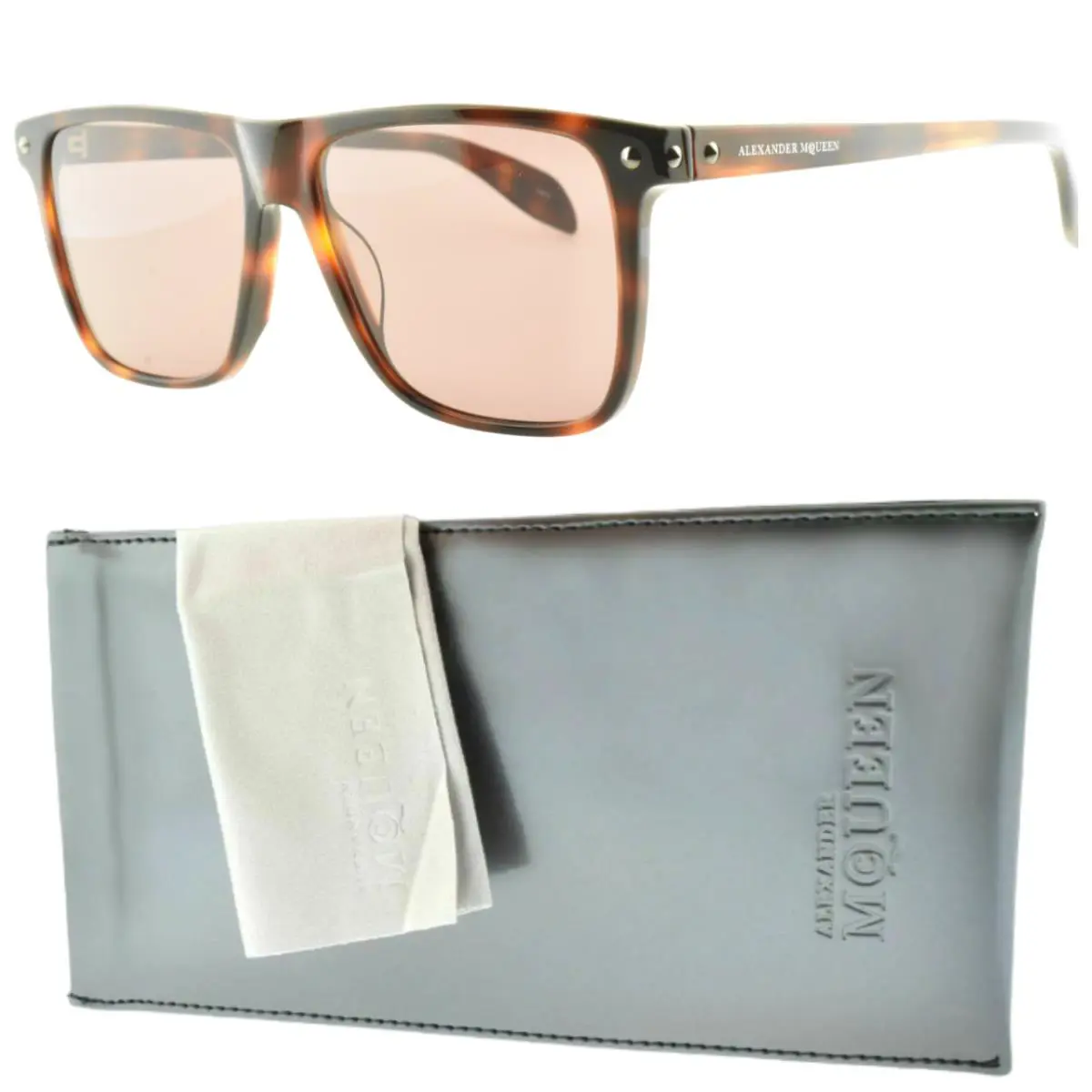 Alexander Mcqueen AM 0129S 002 Tortoiseshell Rectangle Full Rim Men Sunglass by Alexander McQueen