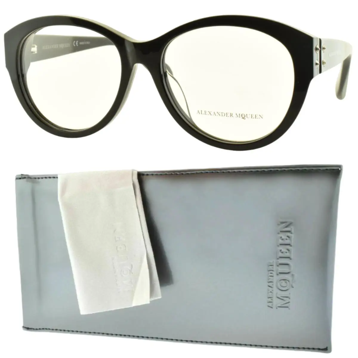 Alexander Mcqueen AM0053OA 001 Black Oval Full Rim Womens Optical Frame by Alexander McQueen