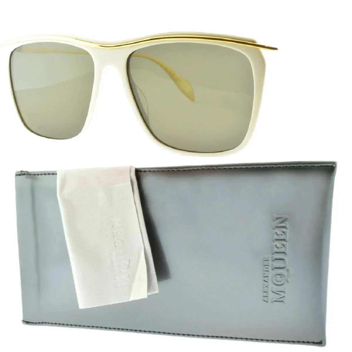 Alexander Mcqueen AM 0143S 004 White Square Full Rim Men Sunglasses by Alexander McQueen