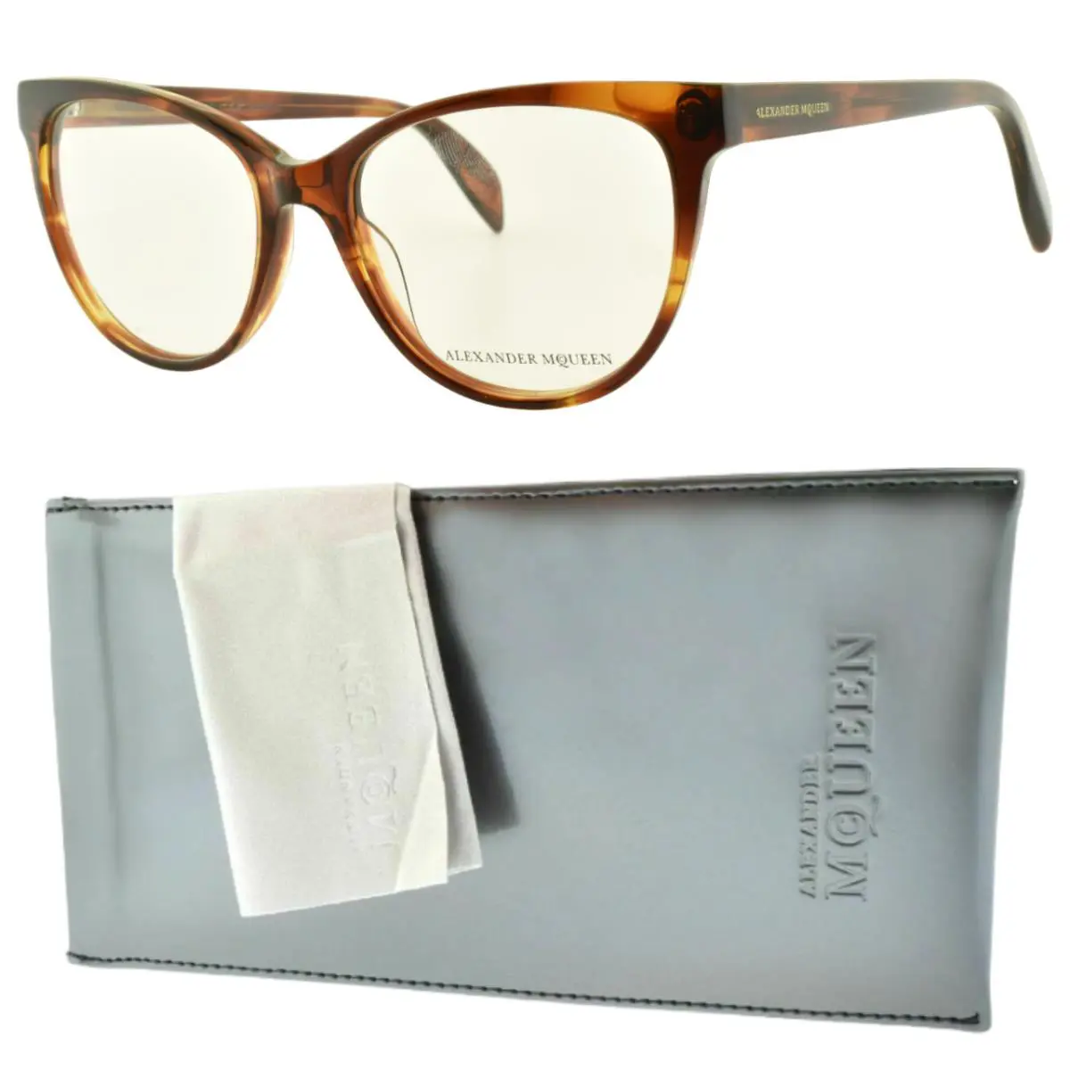 Alexander Mcqueen AM 0114O 002 Tortoiseshell Cateye Full Rim Women Optical by Alexander McQueen