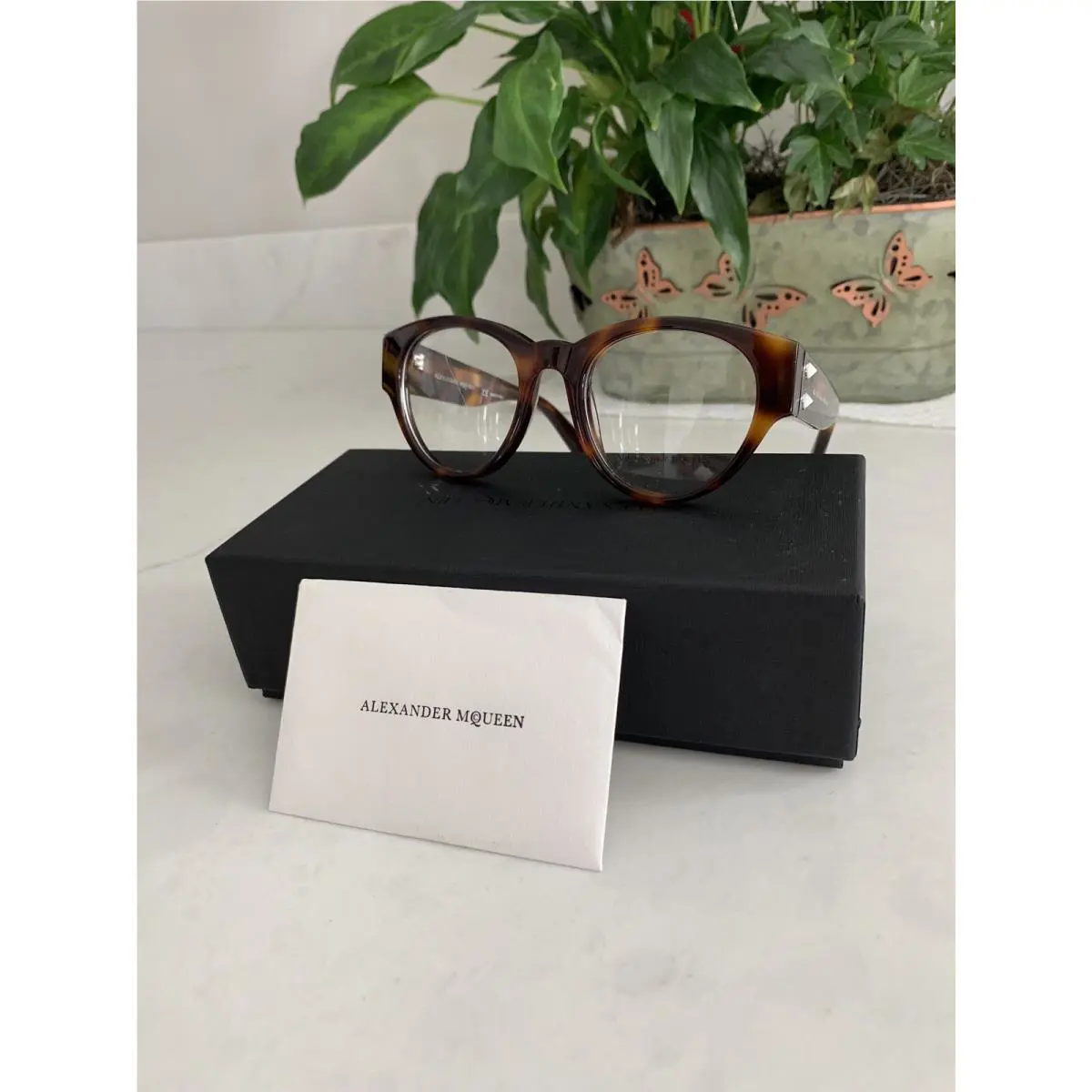 Alexander Mcqueen AM0055O 002 Havana Pearl Frame Eyeglasses 49-21-140-NEW