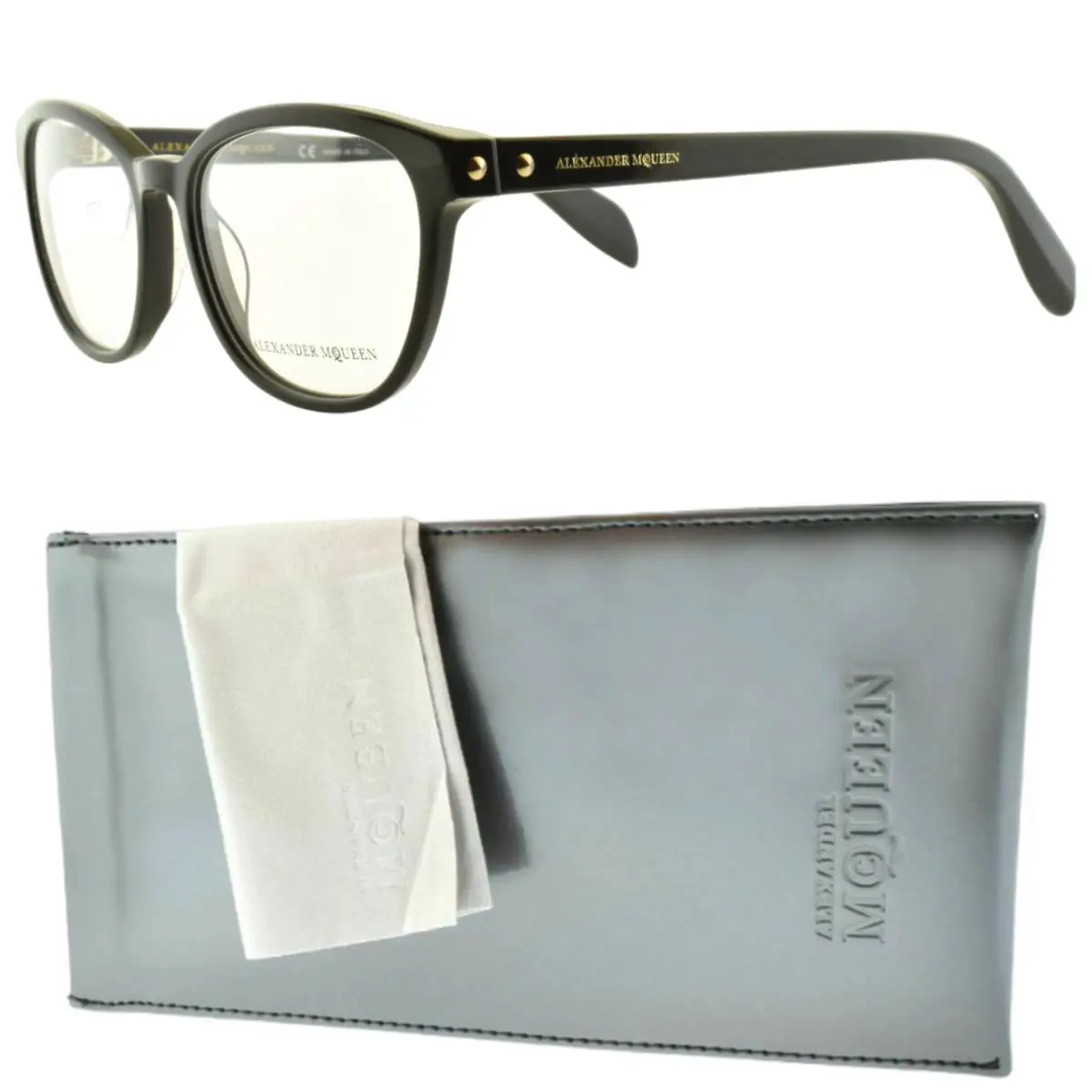 Alexander Mcqueen AM 0077O 001 Black Square Full Rim Womens Optical Frame by Alexander McQueen