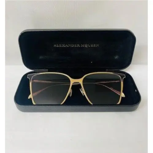 Alexander Mcqueen AM0205S Square Sunglasses in Gold w/ Violet Lens- IN Case