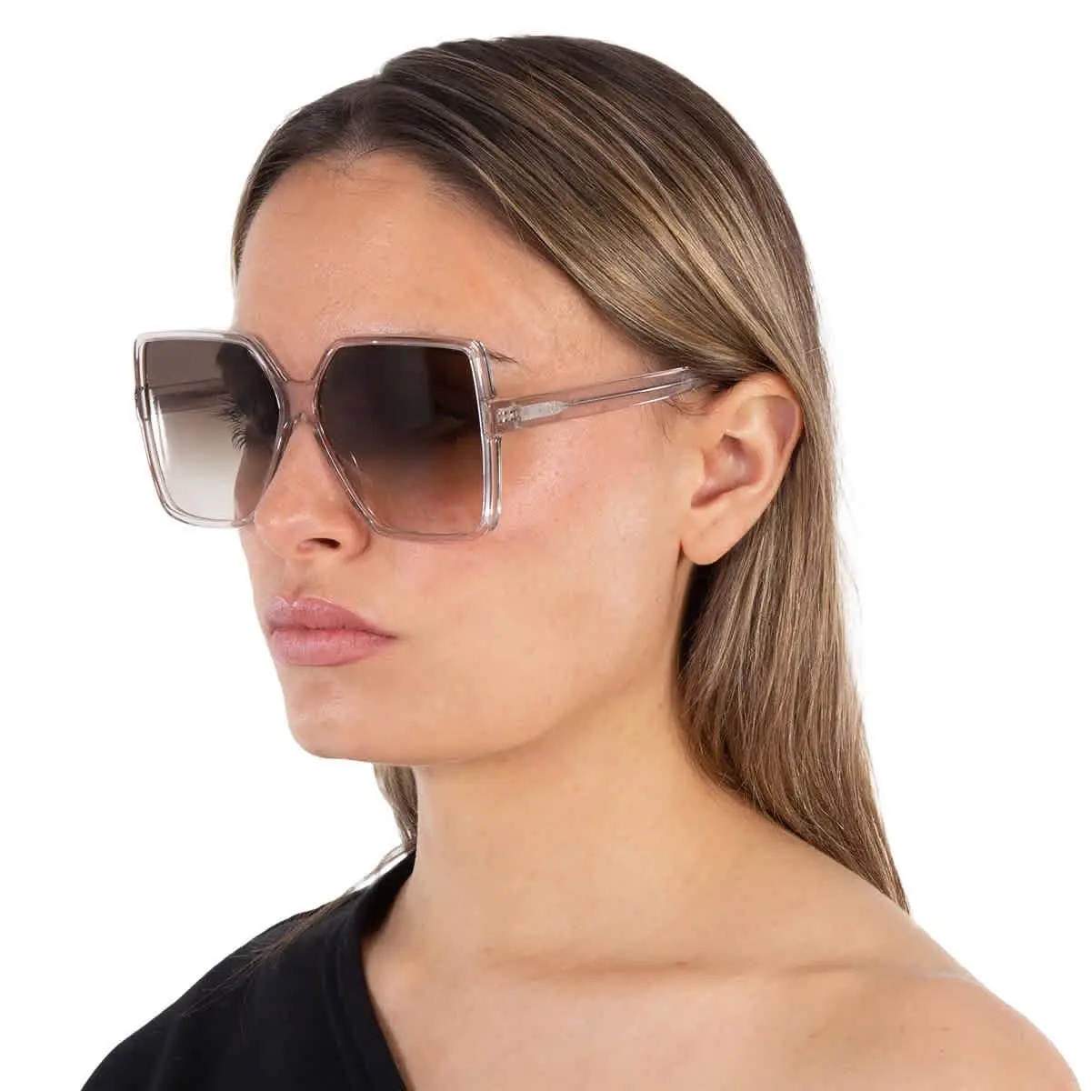 Saint Laurent Brown Gradient Square Ladies Sunglasses SL 232 BETTY-005 63 - Beige, Frame: Beige, Lens: Brown