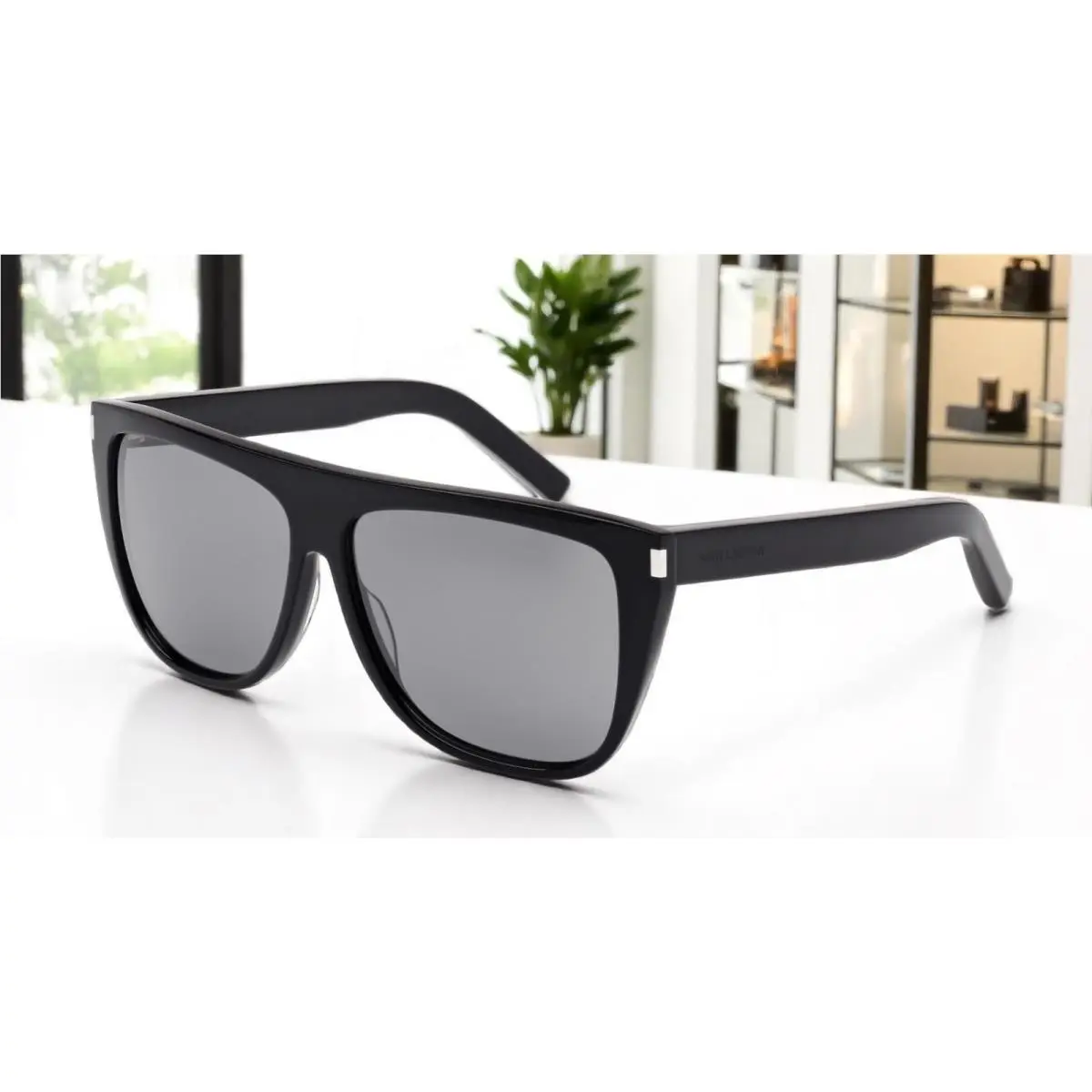 Saint Laurent Ysl 1 001 Rectangular Black Shiny Black Grey 59m Unisex Sunglasses