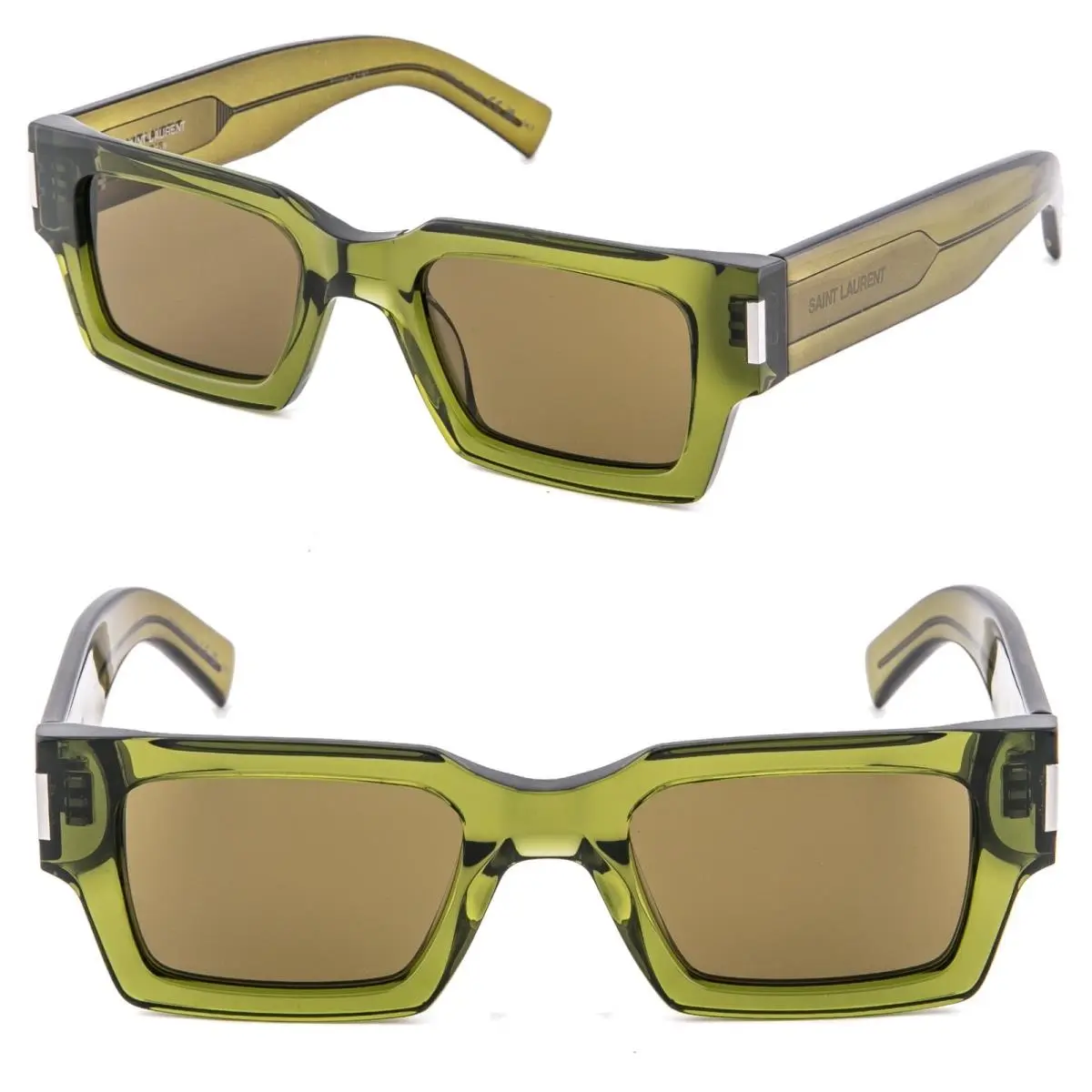 Saint Laurent Naked Wirecore SL 572 SL572 005 Green Crystal Unisex Sunglasses by Yves Saint Laurent