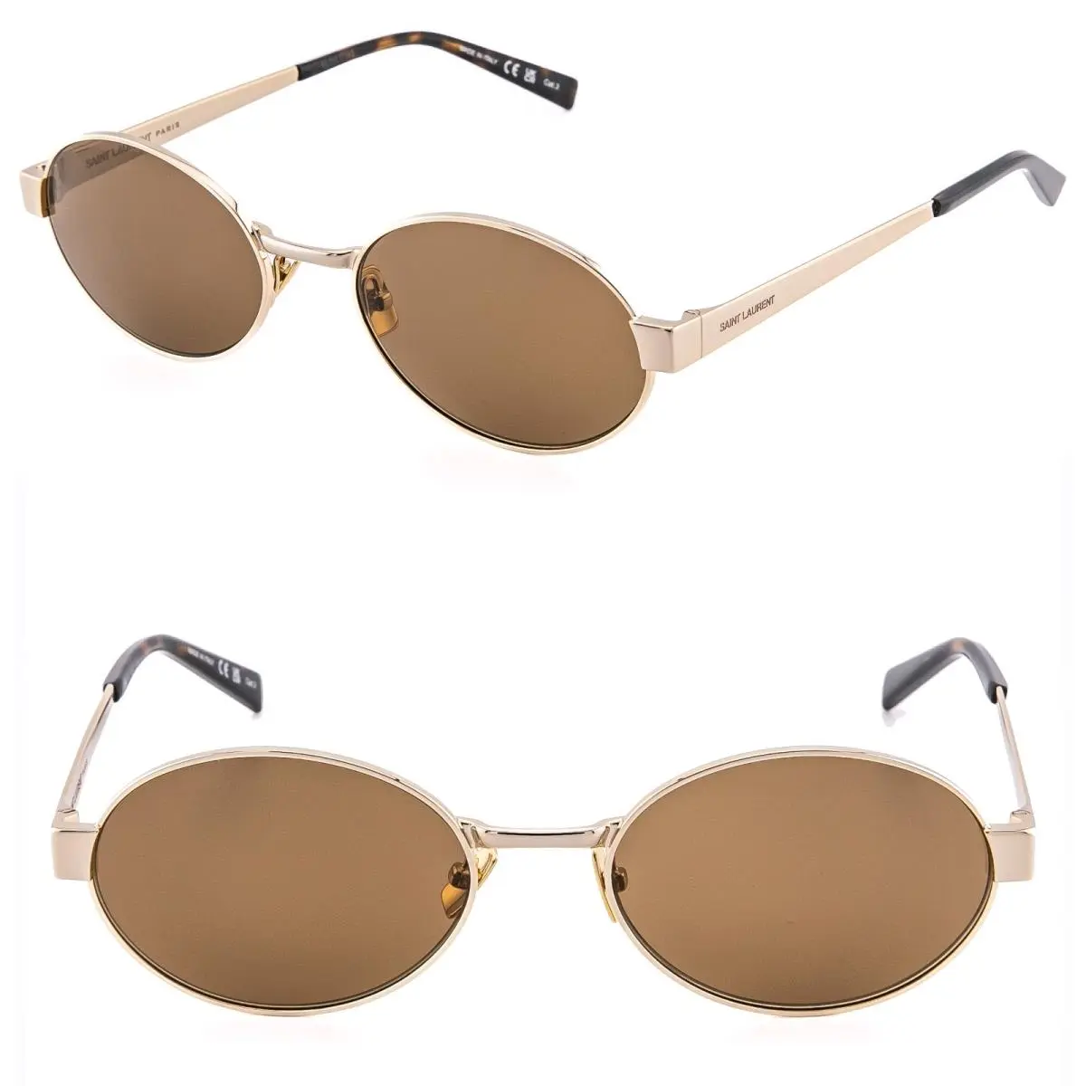Saint Laurent SL 692 SL692 Gold Brown Narrow Slim Oval Metal Sunglasses 004 by Yves Saint Laurent