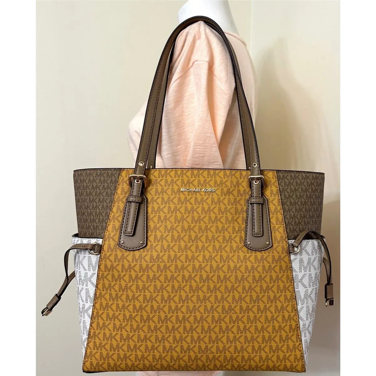 Voyager East West MK Signature Medium Tote Shoulder Bag Marigold/MULTI by Michael Kors