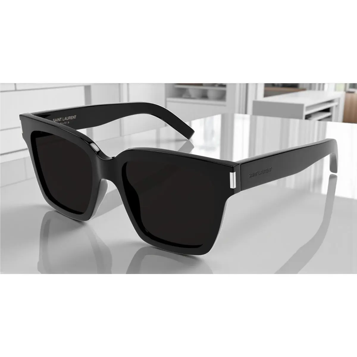Saint Laurent SL 507 001 54 Rectangular Black Shiny Grey 54 mm Unisex Sunglasses by Yves Saint Laurent