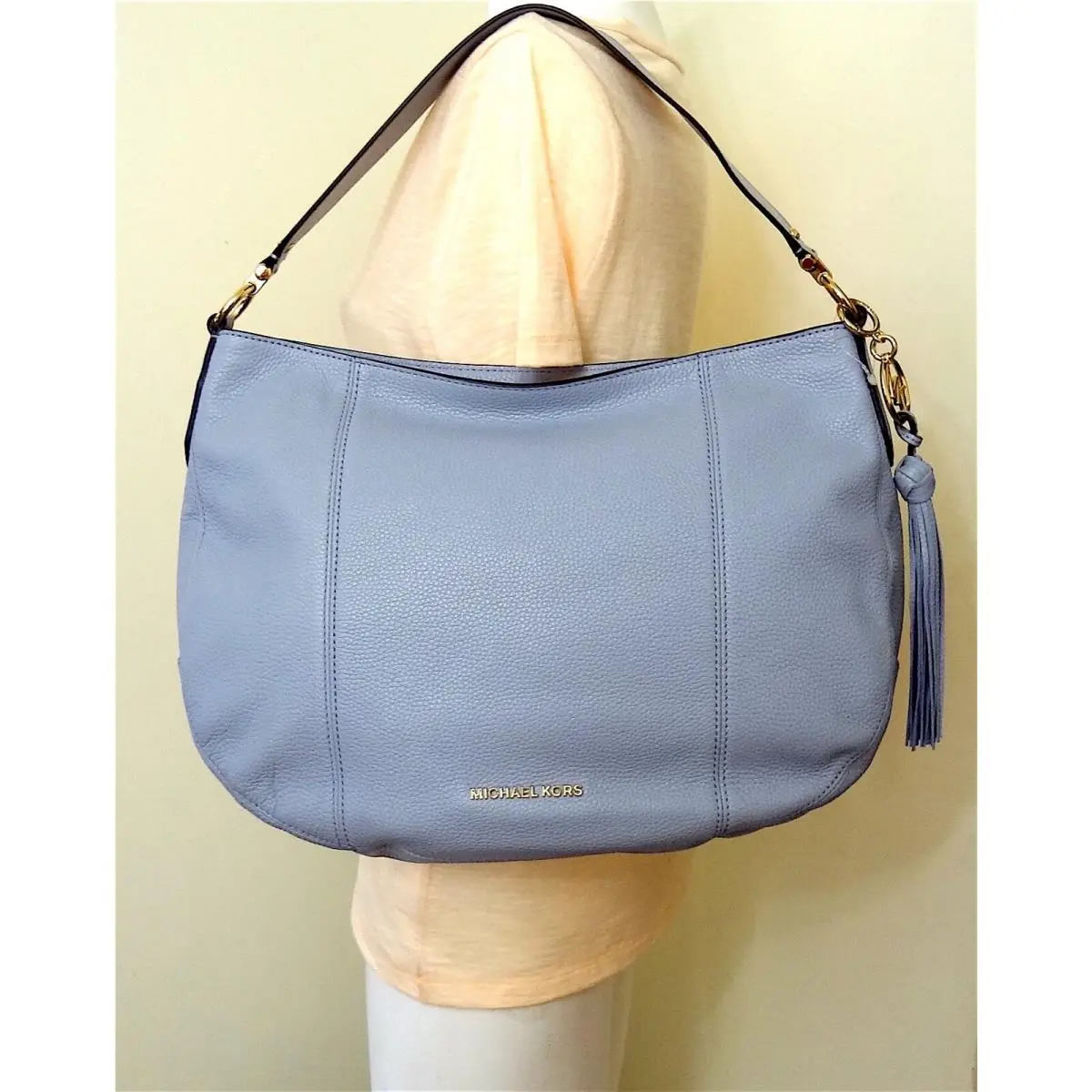 Michael Kors Brooke Black Brown Blue Pebbled Leather Large Shoulder Hobo Bag