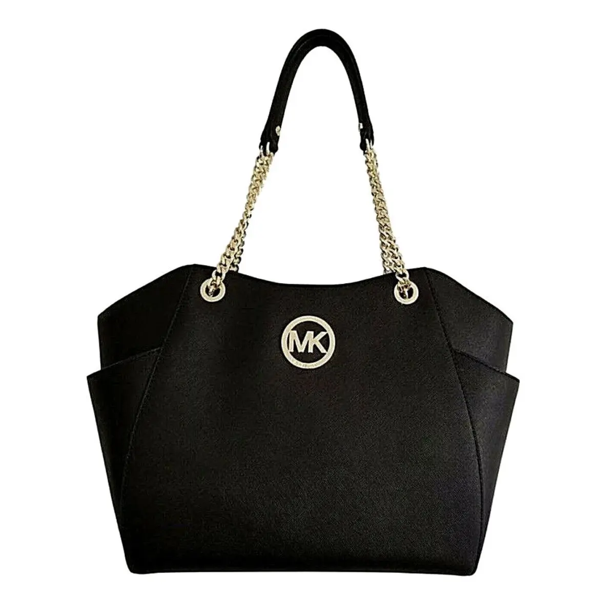 Michael Kors Jet Set Large Chain Black Leather Tote 38T8XTVE3L
