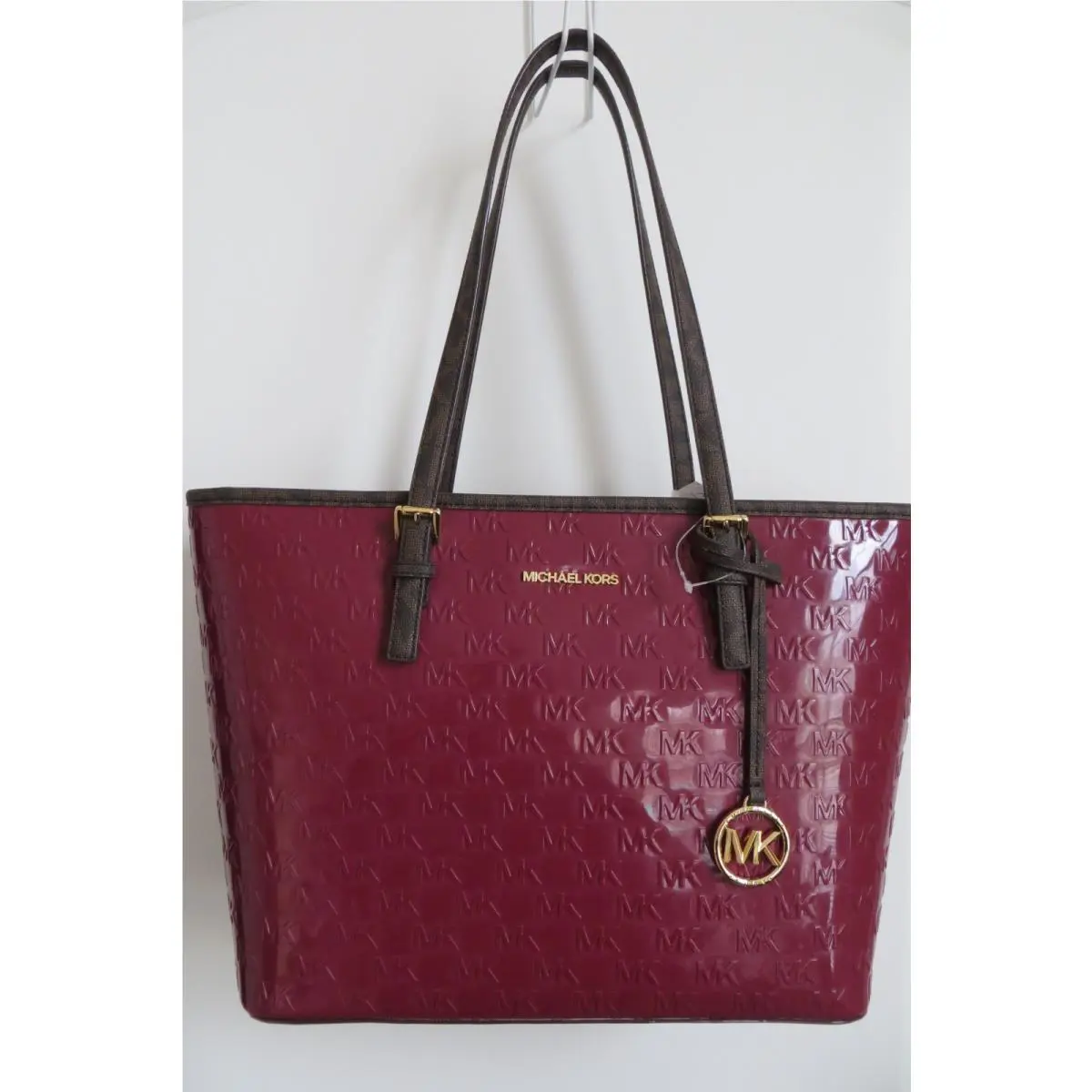 Michael Kors Womens Jet Set Charm Tote Debossed Signature Mulberry