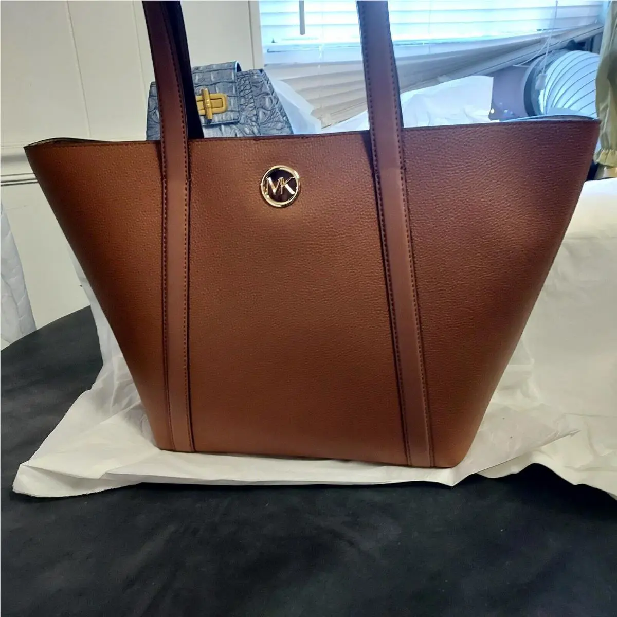 Michael Kors Hadleigh Large Double Handle Leather Tote Bag Luggage Leather