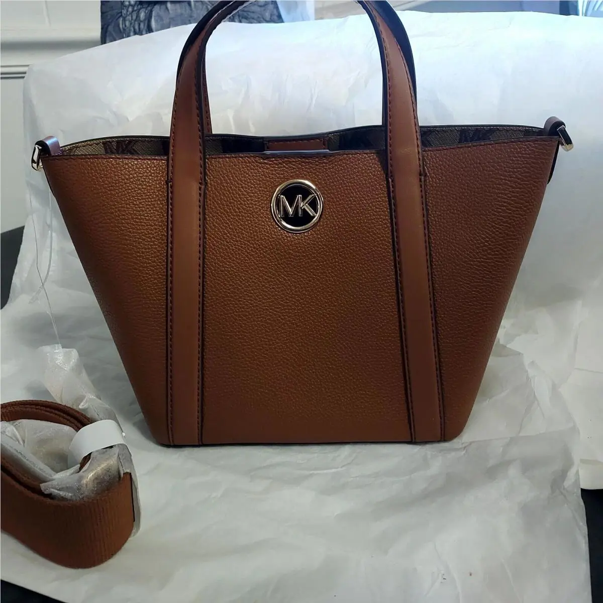 Michael Kors Hadleigh Small Double Handle Tote Bag in Luggage Leather