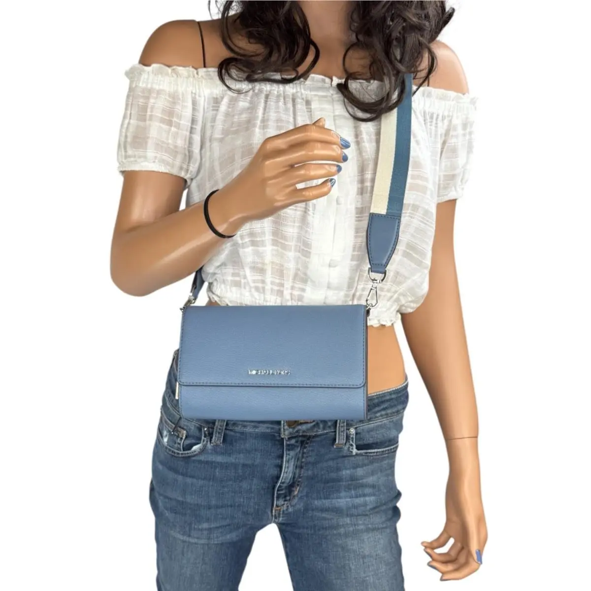 Michael Kors Jet Set Item Large Zip Around Wallet Crossbody Bag Denim