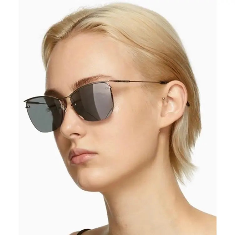 Saint Laurent SL464 002 Half Rim Silver Metal Grey Cat Eye SUNGLASSES.56mm