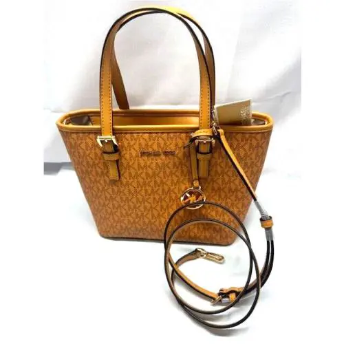 Michael Kors Jet Set Cider Pvc Leather XS Carryall Top Zip Tote Bag Purse