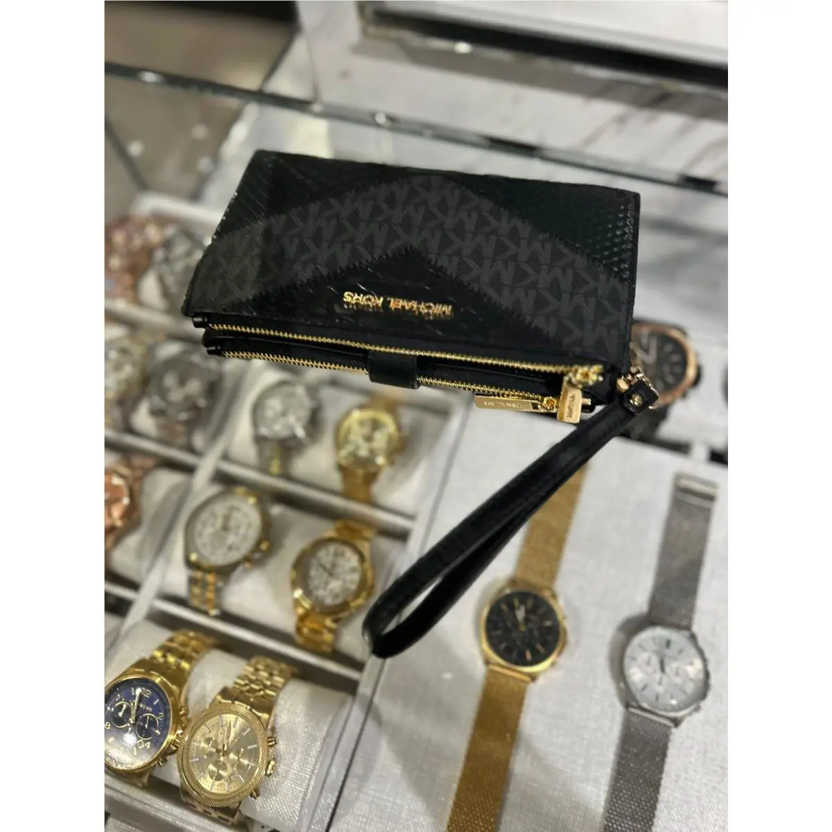 Michael Kors Women Double Zip Wristlet Credit Card Phone Holder id Wallet Black