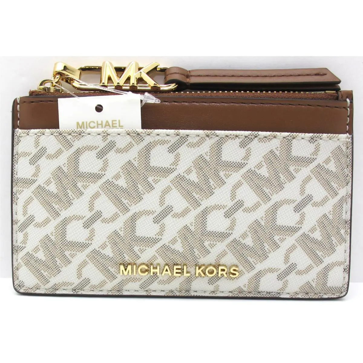Michael Kors Empire Small Zip Credit Card Wallet Vanilla/luggage