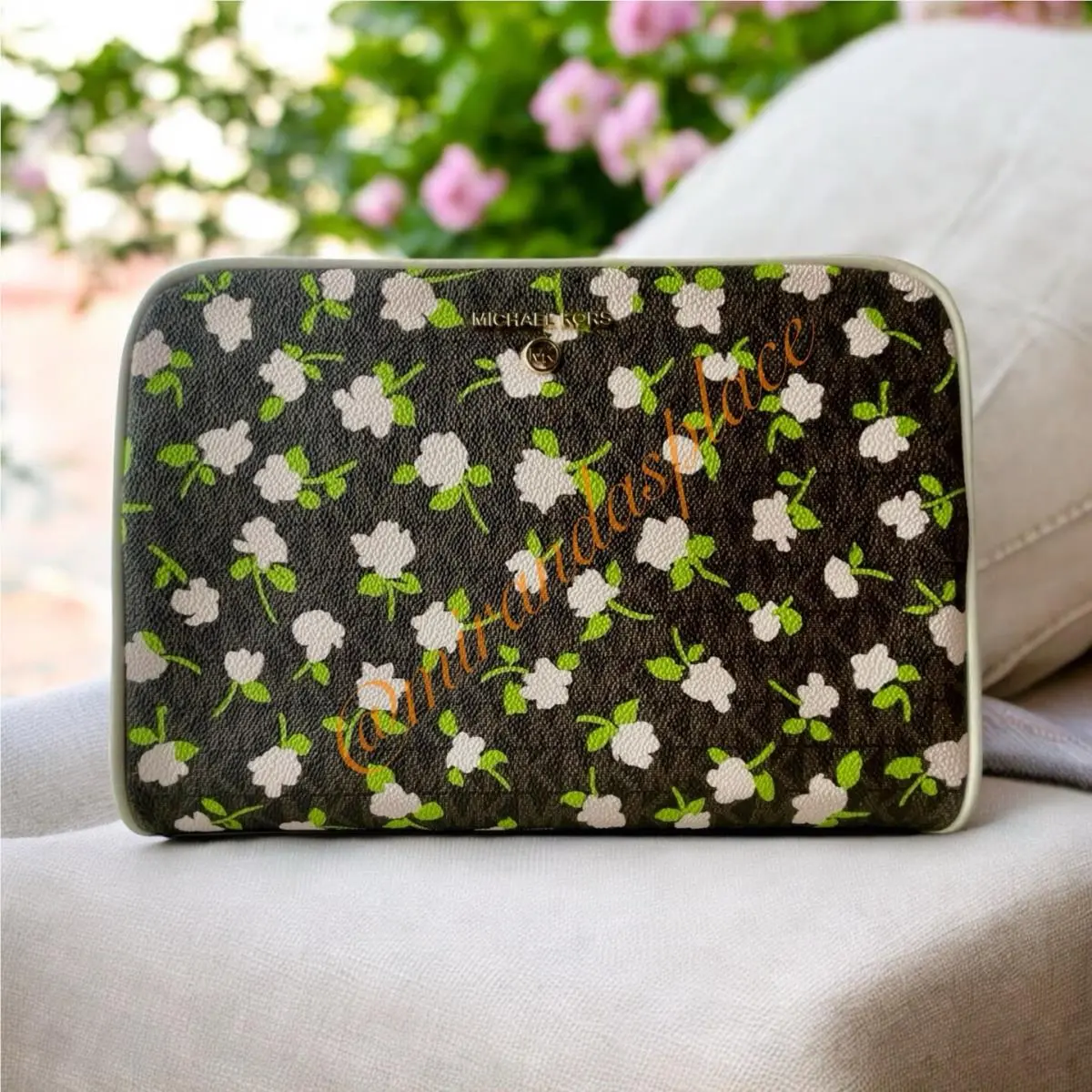 Michael Kors Jet Set Charm Brown Large Floral Make-up Case Travel Pouch