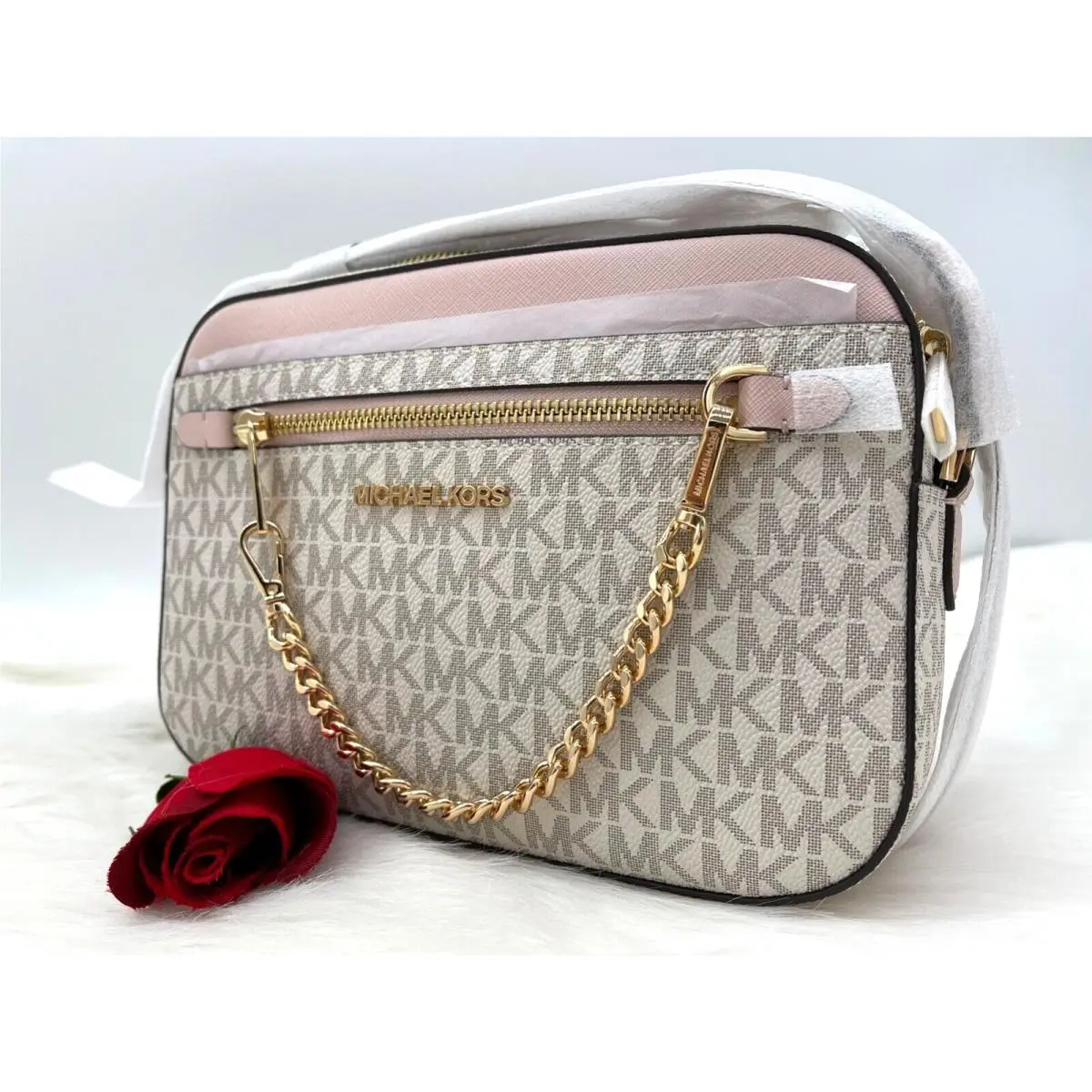 Kors Jet Set Logo Chain Coated Canvas Large Crossbody