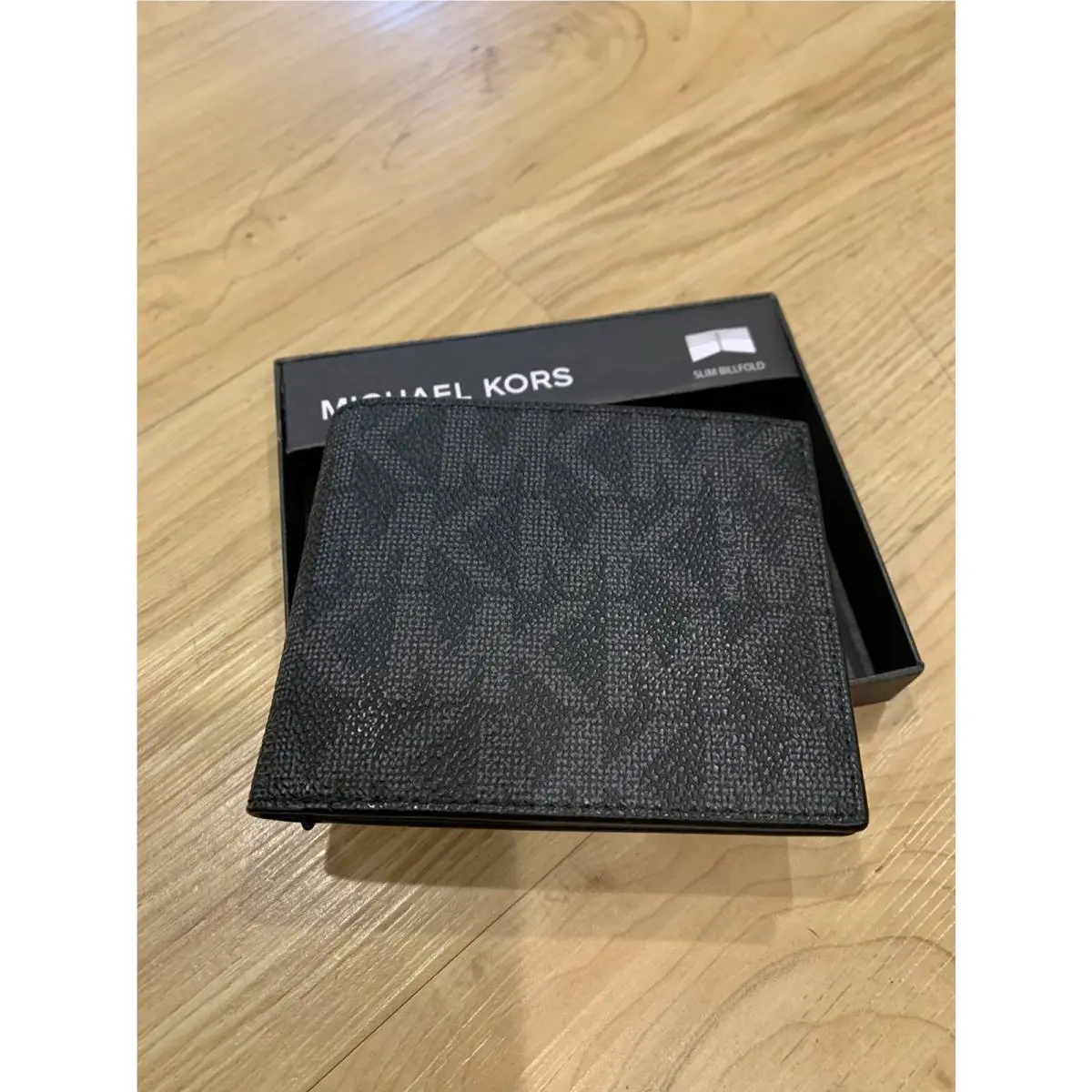 Michael Kors Men’s All Over MK Logo Print Leather Slim Billfold Wallet Black