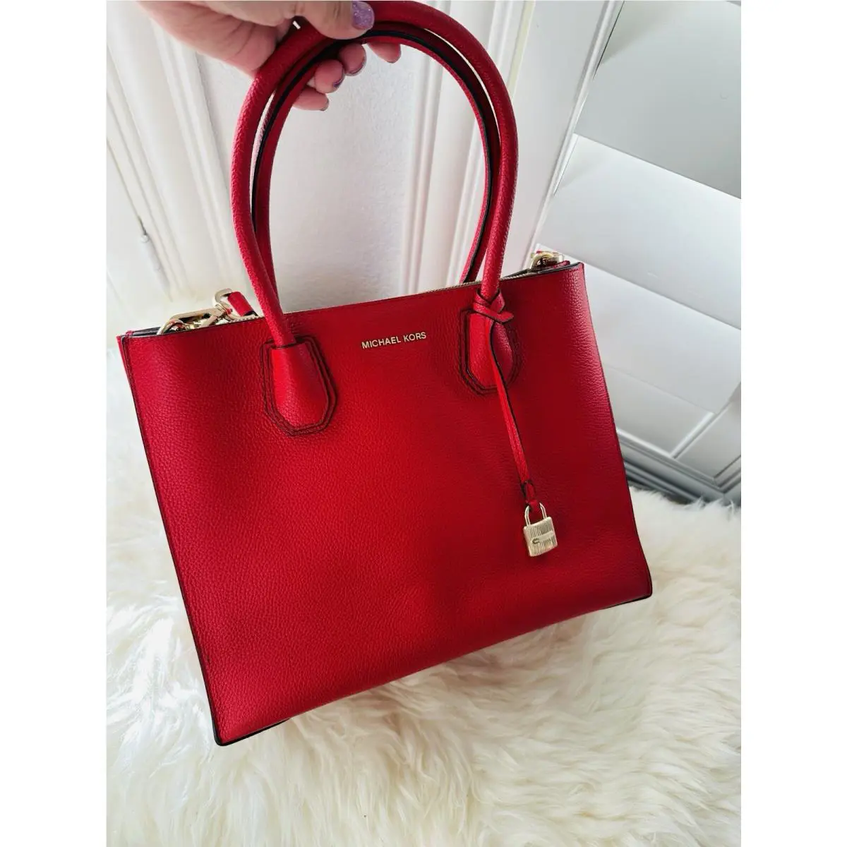 Michael Kors MK Studio Mercer Large Leather Tote Bag Handbag Bright Red