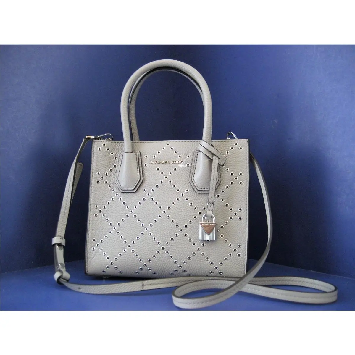 Michael Kors Studio Mercer Stud Grommet Medium Messenger Bag Pearl Grey