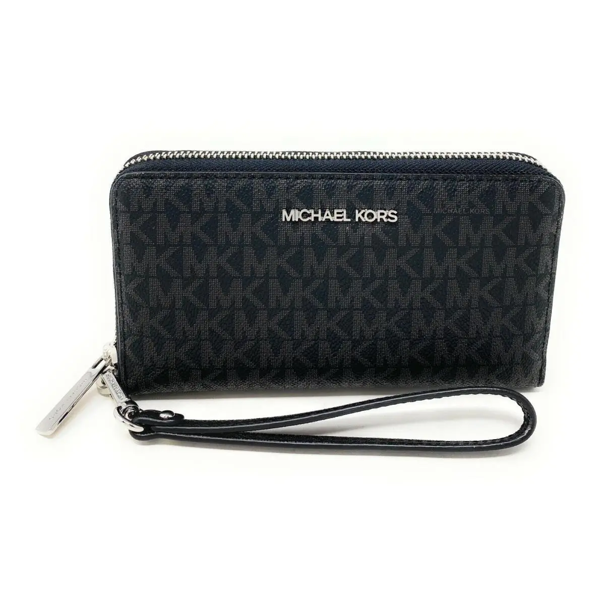 Michael Kors Jet Set Travel Large Flat Zip MF Phone Case Wristlet Wallet Black