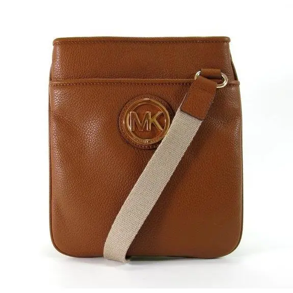 Fulton Luggage Brown Tan Leather+gold Tone Cross Body Hand Bag by Michael Kors