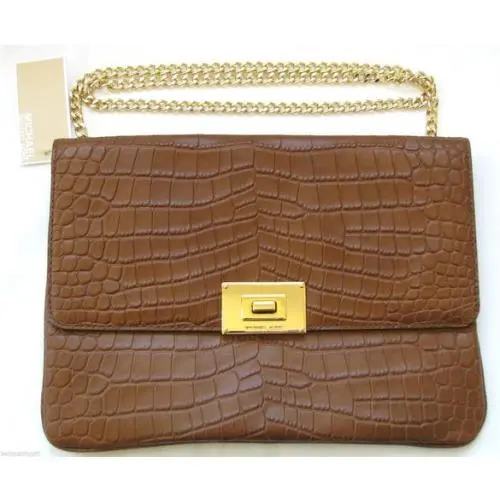 New-michael Kors Sloan Mocha/luggage Croc Leather+gold Clutch Crossbody Hand Bag by Michael Kors