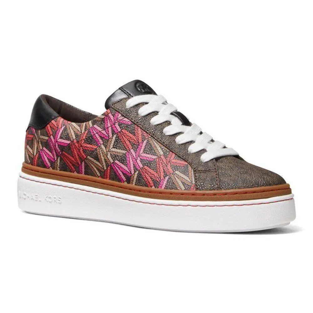 Michael Kors Women`s Chapman Multicolor Logo Print Lace-up Sneakers Size 8