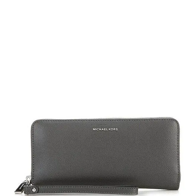 Michael Kors Jet Set Travel Continental Leather Wristlet Wallet Slate Gray