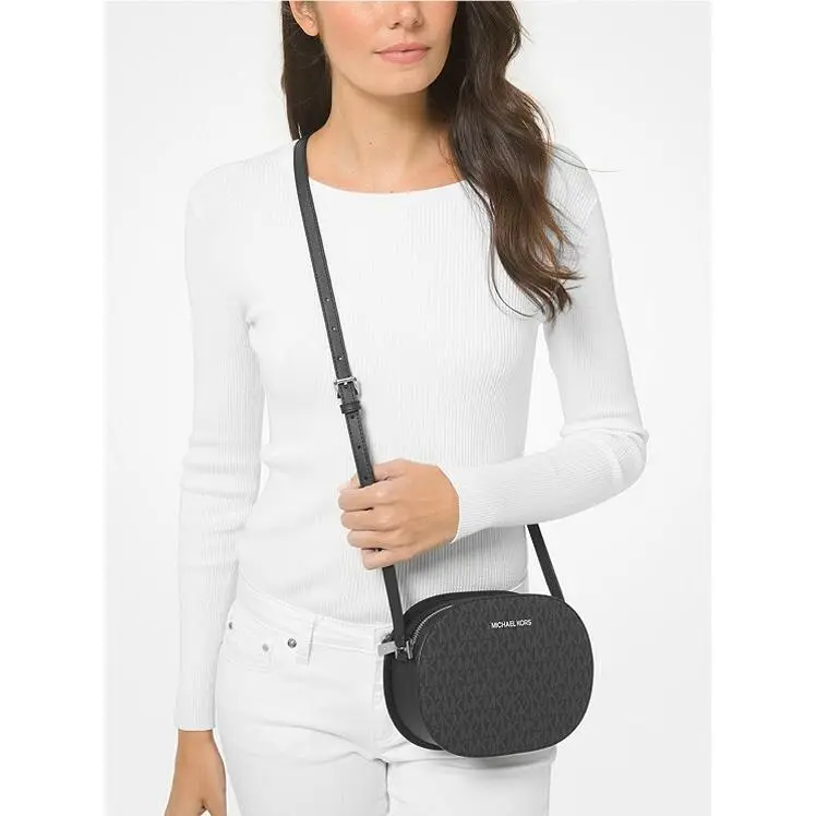 Michael Kors Jet Set Travel Oval Crossbody MK Logo Black