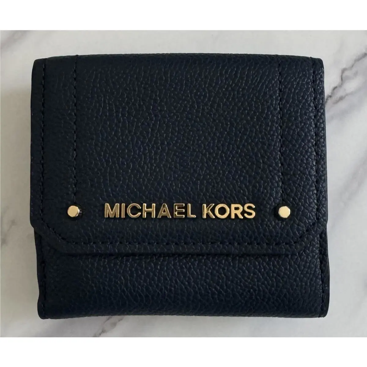 Michael Kos Hayes Trifold Coin Cse Navy / Blue Pebble Leather Wallet Value