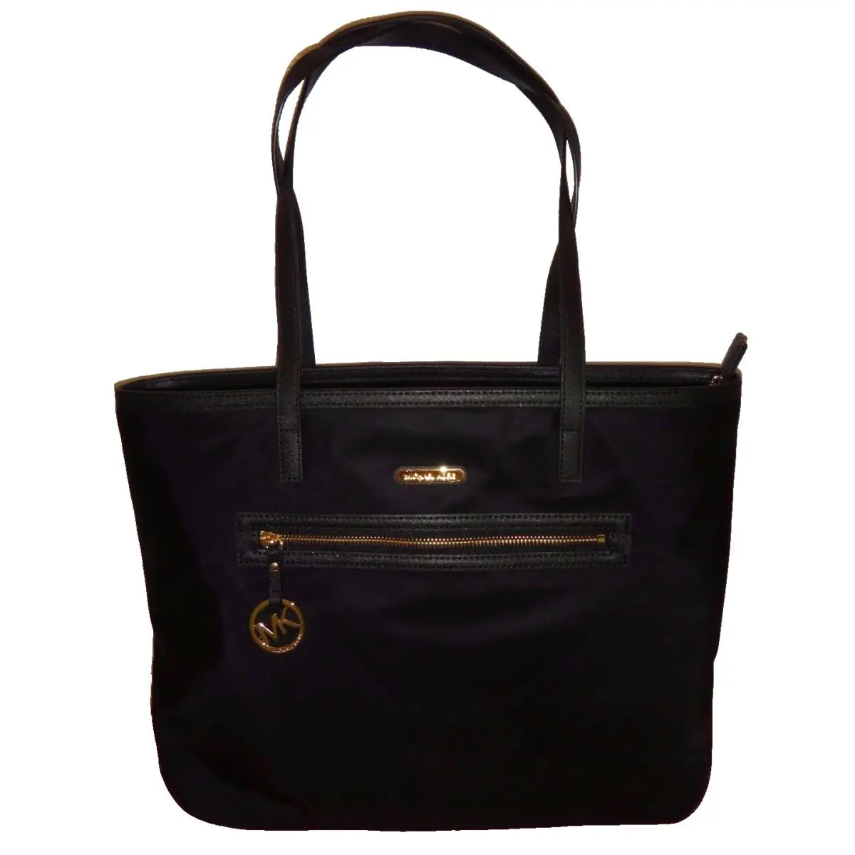 Michael Kors Women s Kempton MK LG Tote Bag Purse Black Nylon Leather 38T7XKPT7C