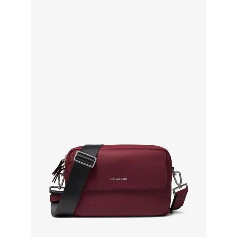 Michael Kors Hudson Dark Berry Red Pebbled Leather Utility Messenger Xbody Bag