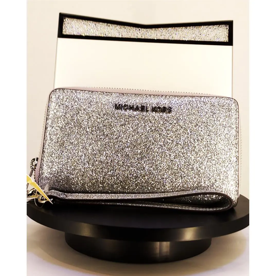 Michael Kors Silver Glitter Wristlet / Phone Case