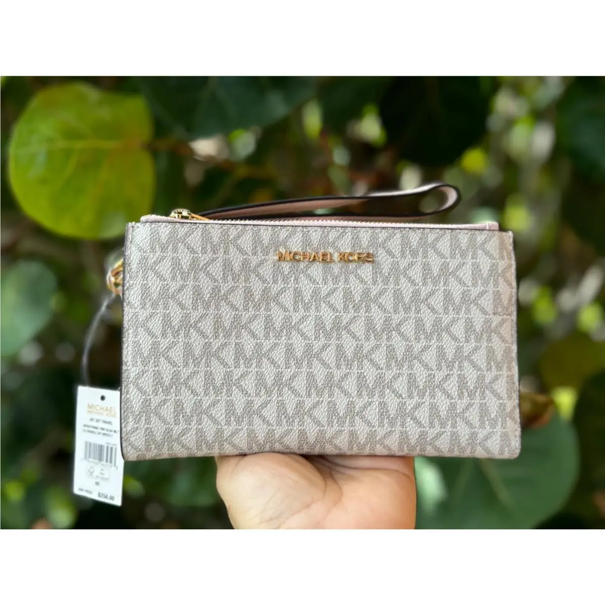 Michael Kors Jet Set Travel Large Double Zip Phone Wallet MK Vanilla Pink