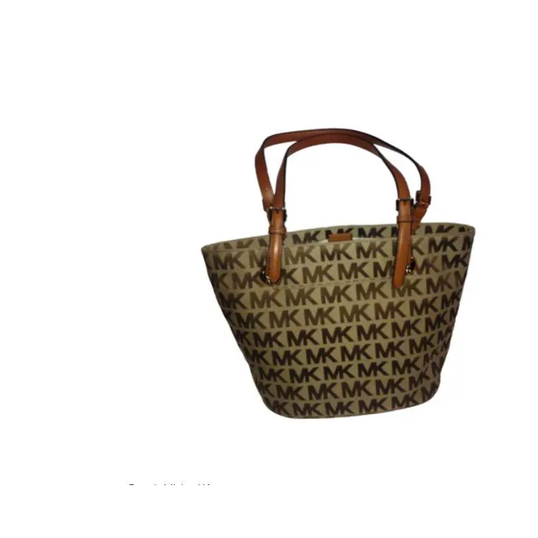 Michael Kors MK Signature Jacquard Grab Bag Convertible Tote Beige Luggage