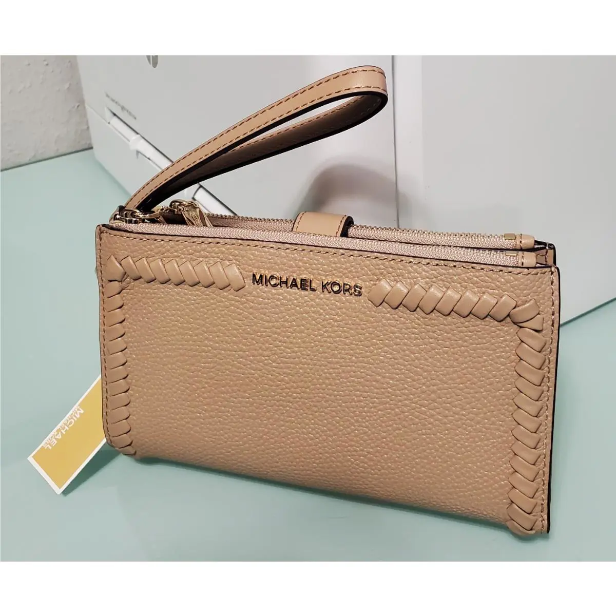 Michael Kors Jet Set Double Zip Mercer Pebble Leather Womens Wristlet Wallet
