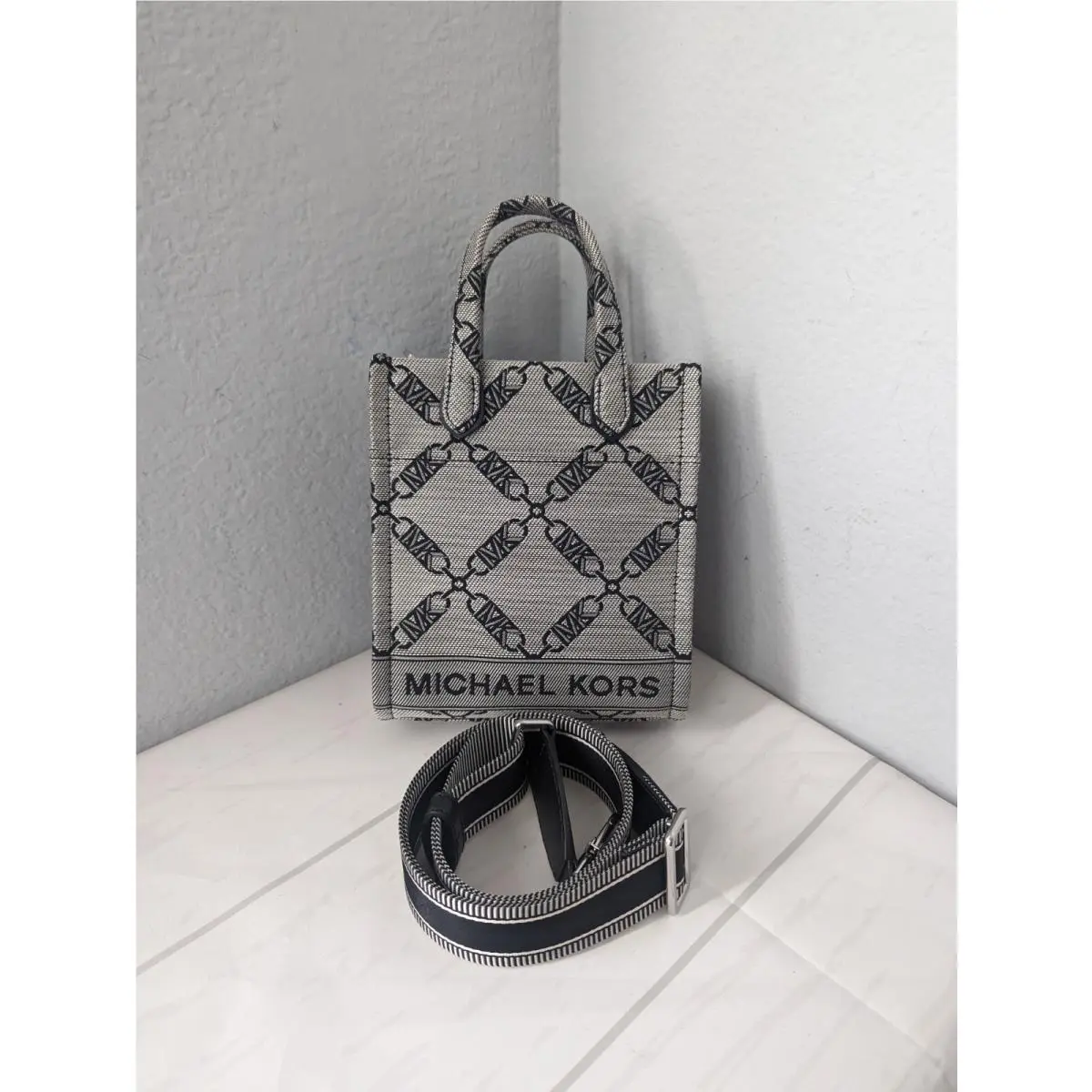 Michael Kors Gigi Extra-small Empire Logo Jacquard Crossbody Bag Gray Multi