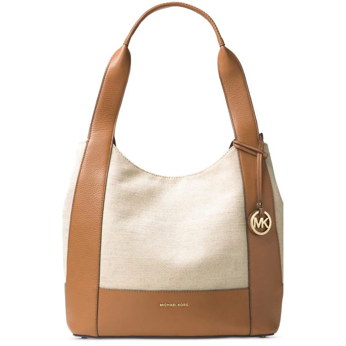 Michael Kors Marlon MD Canvas Leather Shoulder Natural Acorn Tote Bag