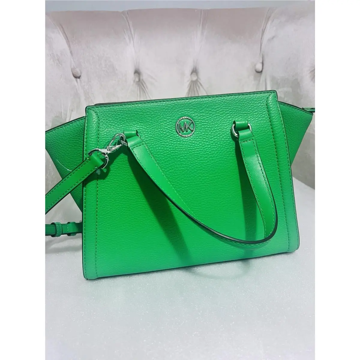 Michael Kors Freya Satchel Palm Green Pebbled Leather Crossbody Bag Purse