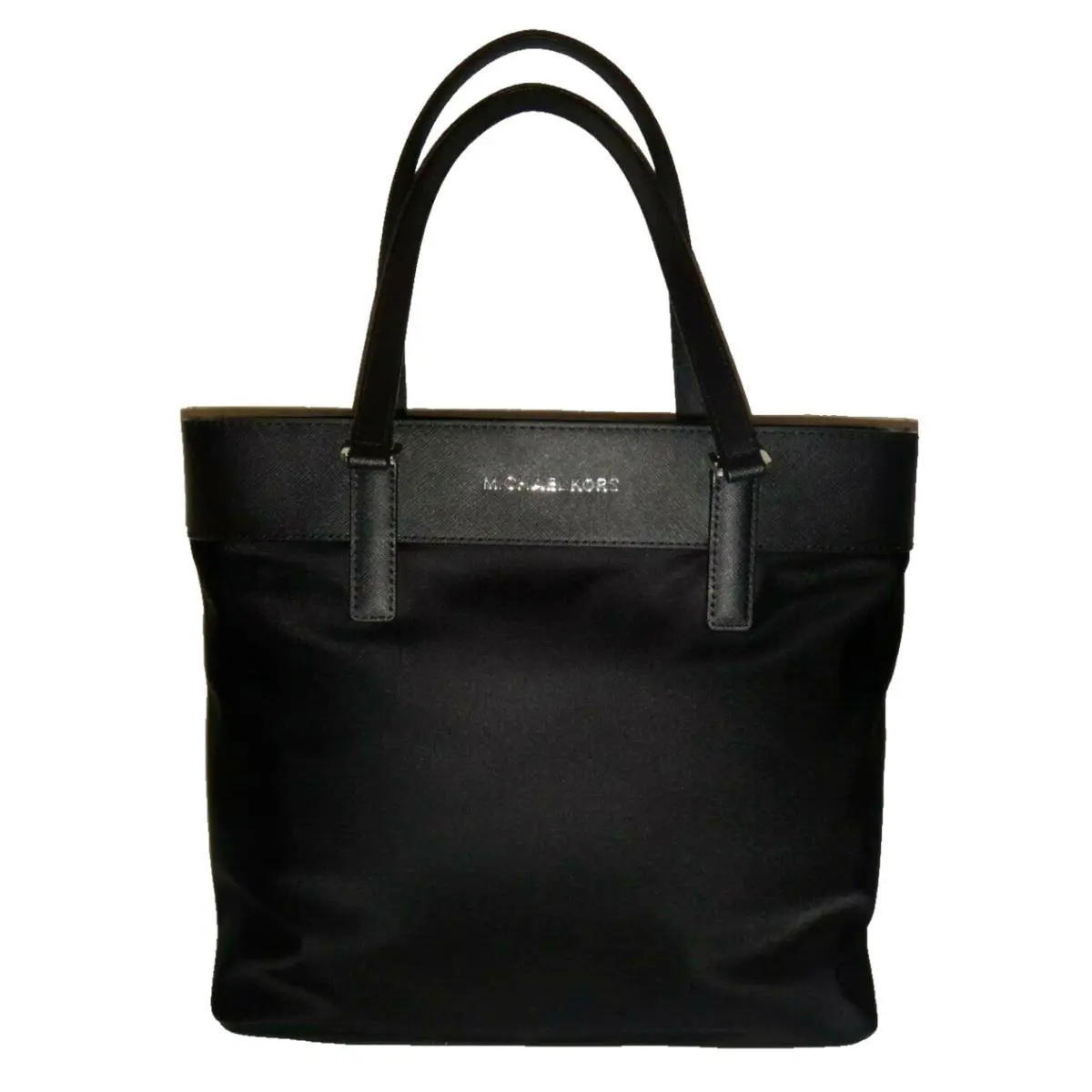 Michael Kors Morgan MK MD Tote Bag Black Nylon Saffiano Leather Gold 38S9XOGT2C