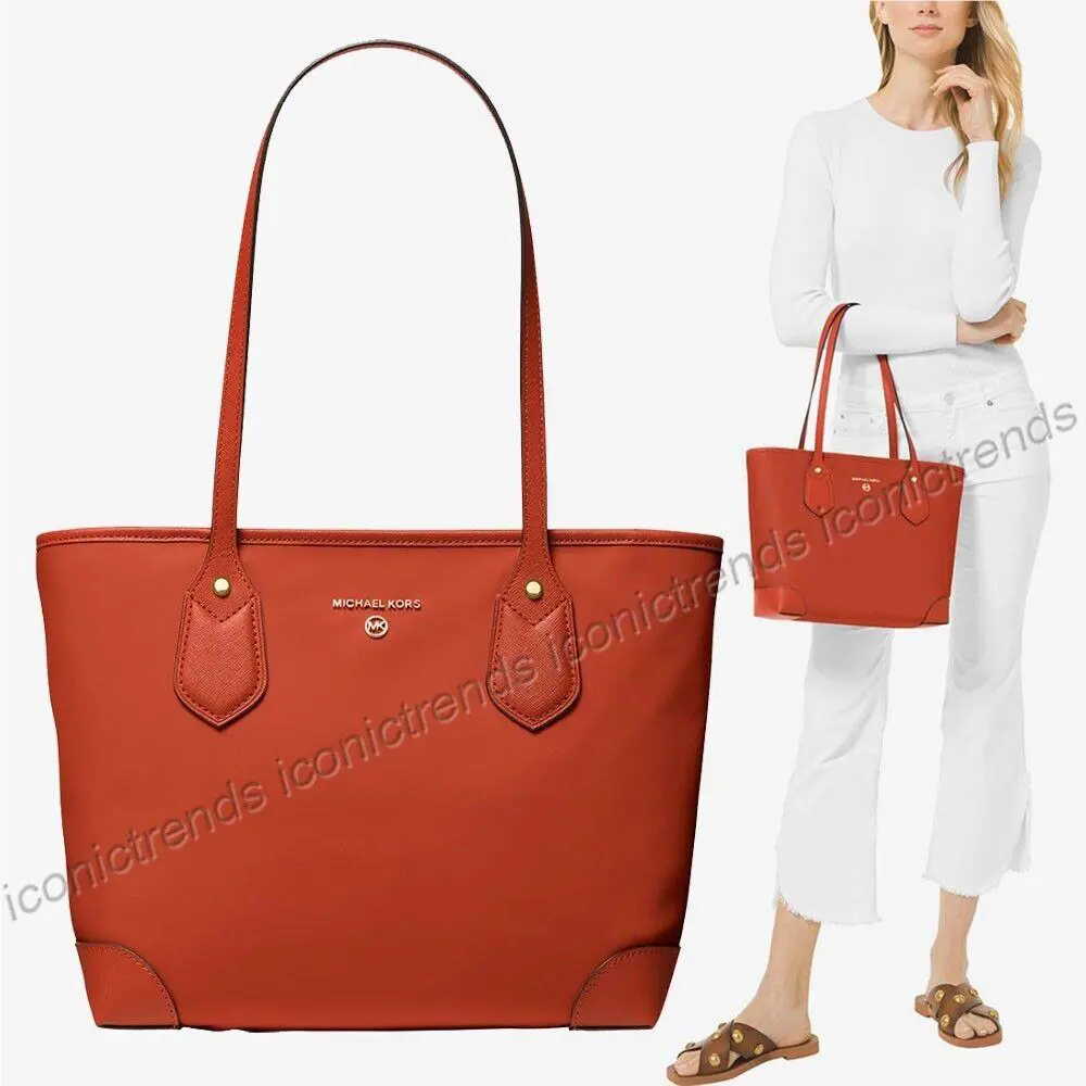 Michael Kors Eva Small Top Zip Nylon Travel Tote Deep Orange