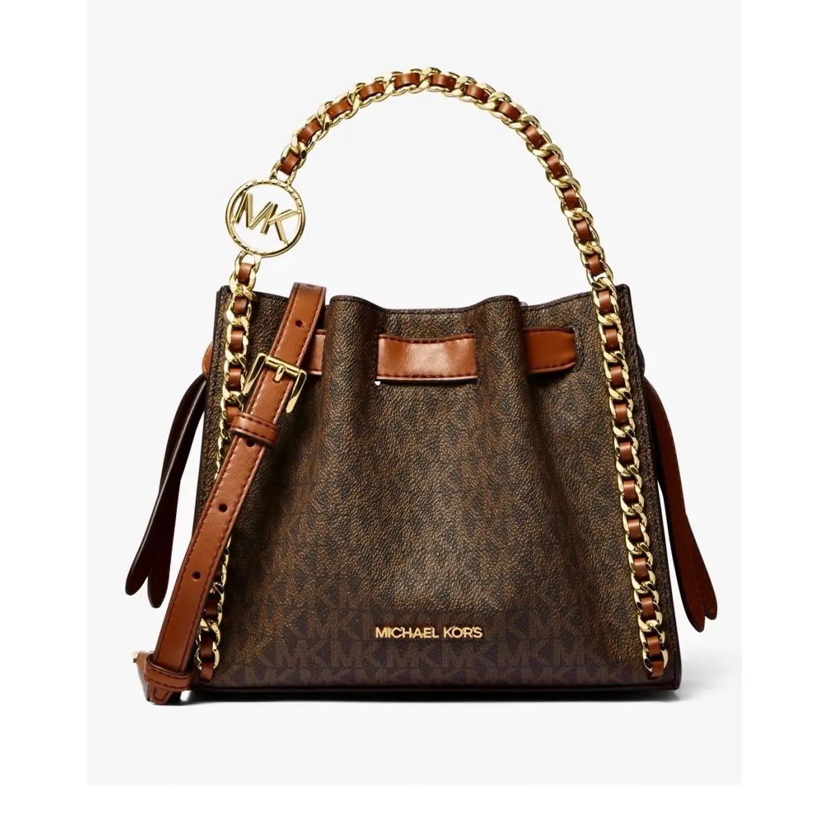 Mina Small Belted Brown Signature Pvc Chain Inlay Crossbody Bag by Michael Kors