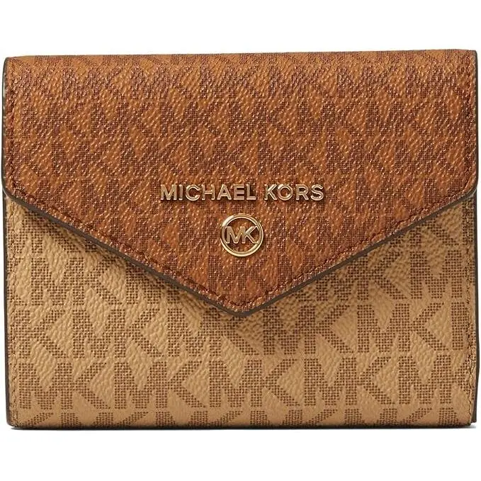 Michael Kors Jet Set Charm Medium Tab Pocket Trifold Wallet Camel Multi