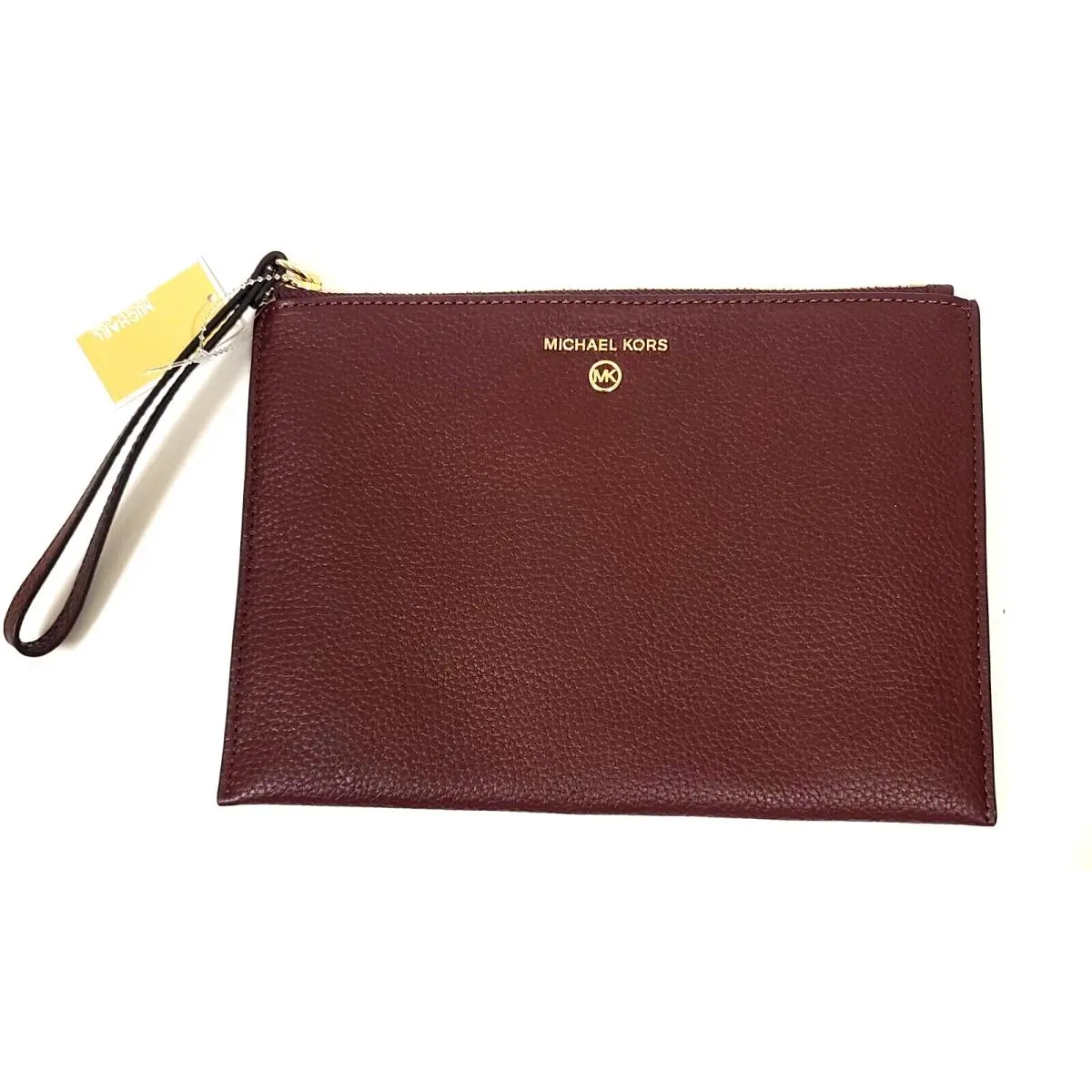 Pebbled Maroon Wine Burgundy Leather Wristlet Clutch Hand Bag by Michael Kors